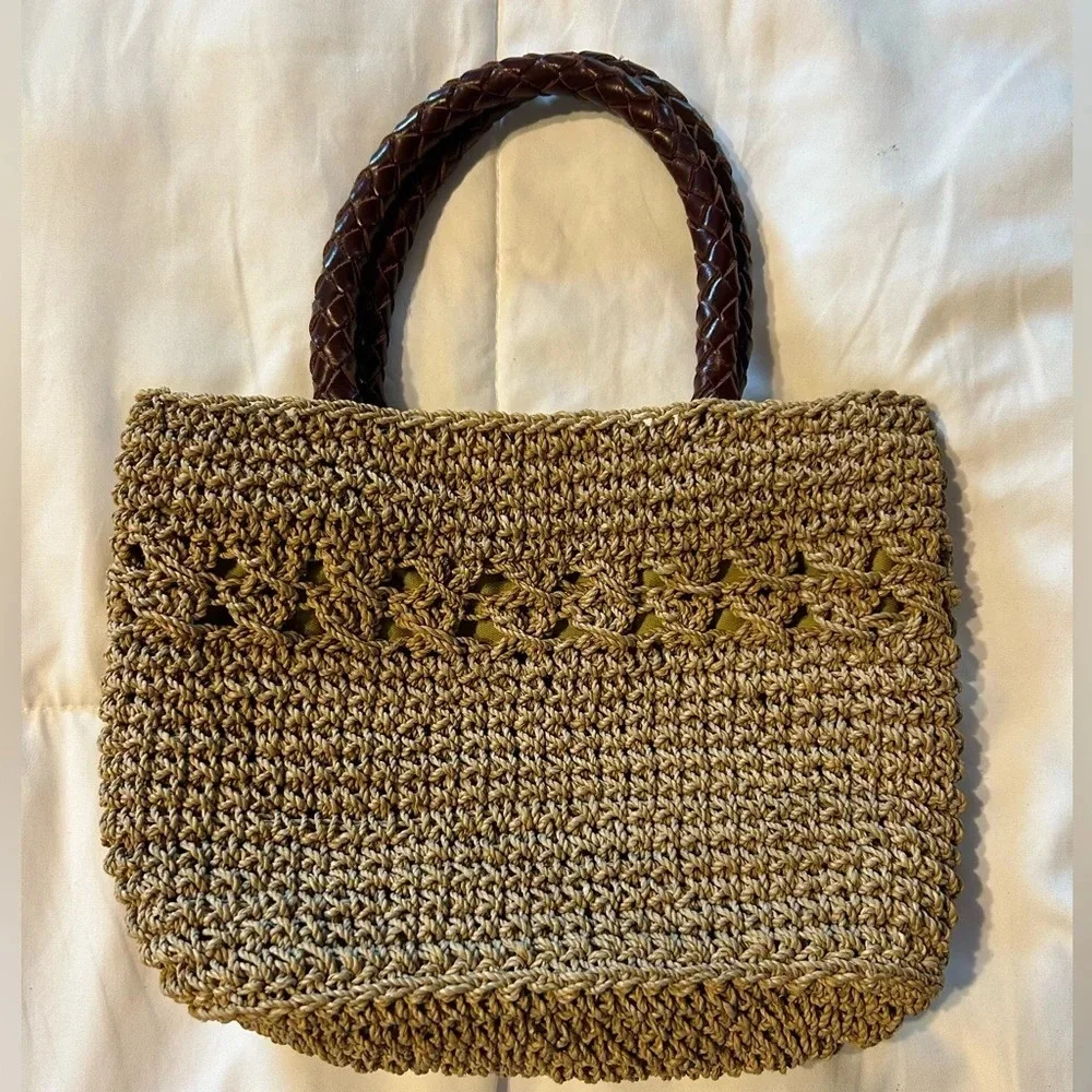 Lois Hill Woven Straw & Leather Handbag